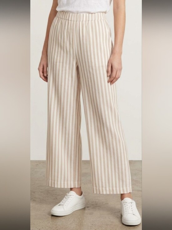 may design Pants - May Design Women’s M Khaki/Cream Striped WideLeg Pull‑On Pants Pockets Lined NWT
